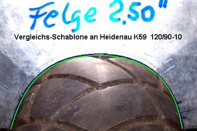 Reifen-Schablone auf Felge 2.50 x 10